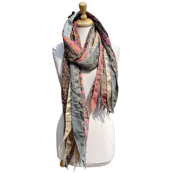 PIERRE MOSAIC Rajastan Silk Blend Multifabric Panel Mixed Print Scarf from India - Picture 1 of 14